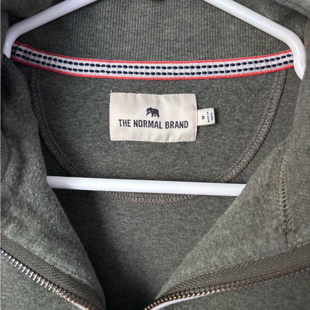 The Normal Brand Puremeso Weekend Quarter Zip in Olive - Picture 2 of 5